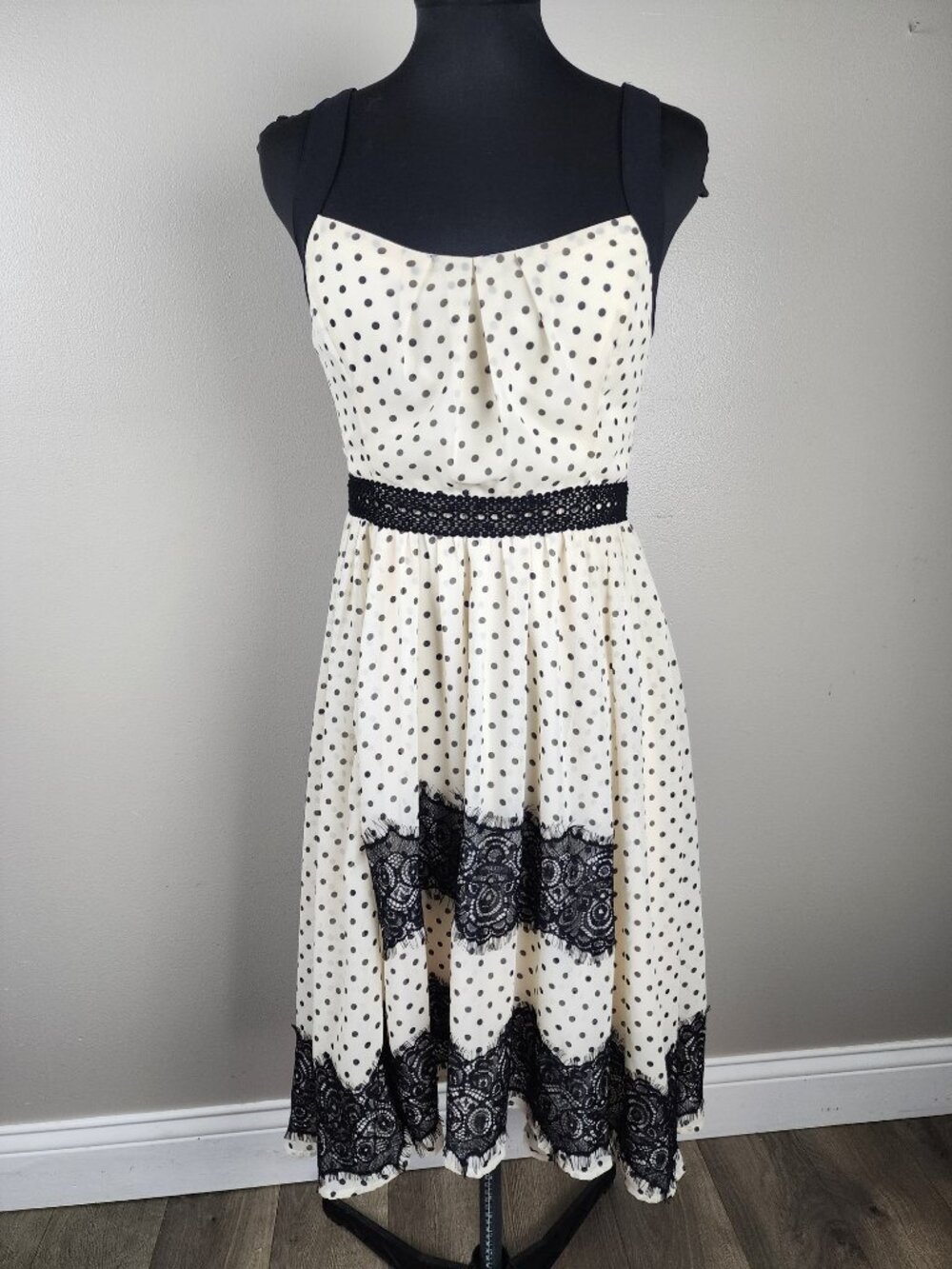 Anthropologie Ryu Small Dress Cream Black Polka Dot Lace Whimsygoth Victorian
